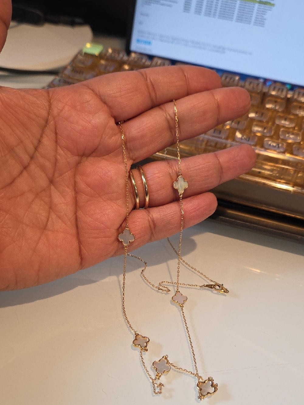 Gold Over Sterling White Clover Station Necklace